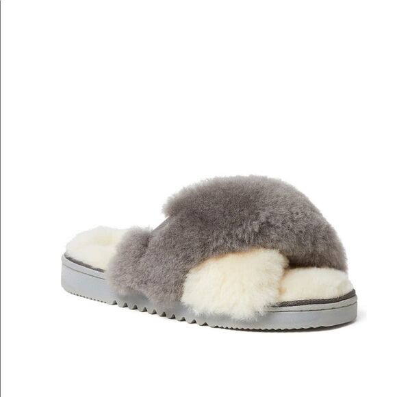 Fireside by Dearfoams New Castle Genuine Shearling Band Slide Slipper - Picture 1 of 5